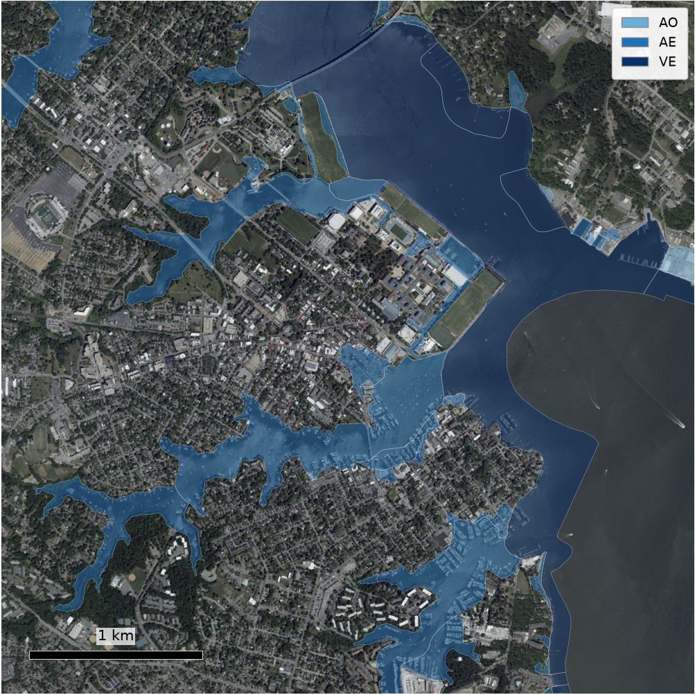 The flood zones from the effective flood insurance rate maps. The release carries the zone covering most of the parcel and its share inside the 1% annual-chance floodplain.